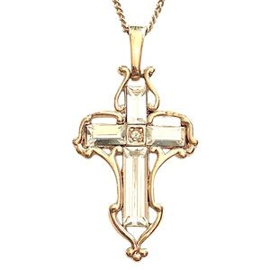 Vintage cross Gold Crystal Cz Necklace